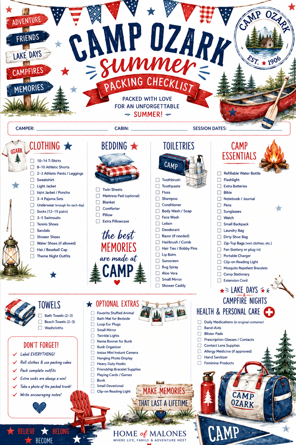 camp ozark packing list